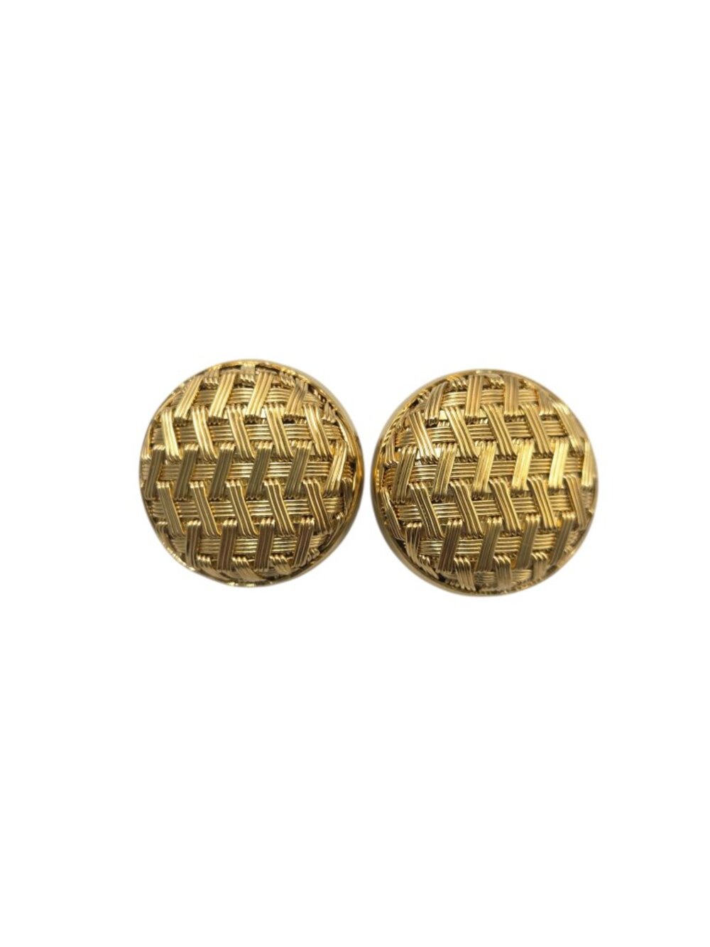 Milros 18K Yellow Gold Basket Weave Button Earrings #25186